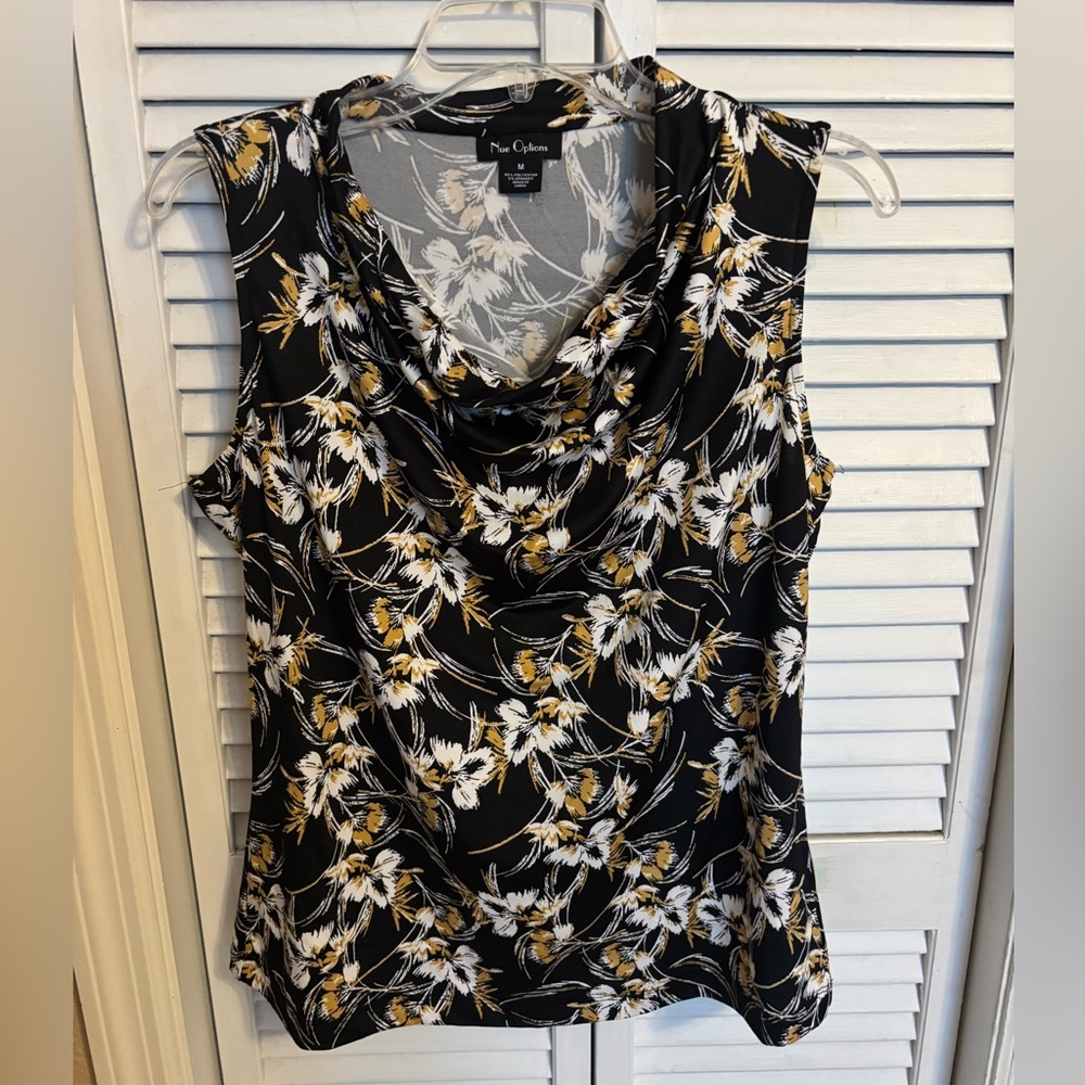 Nue Options Black and White Blouse with Cowl Neck